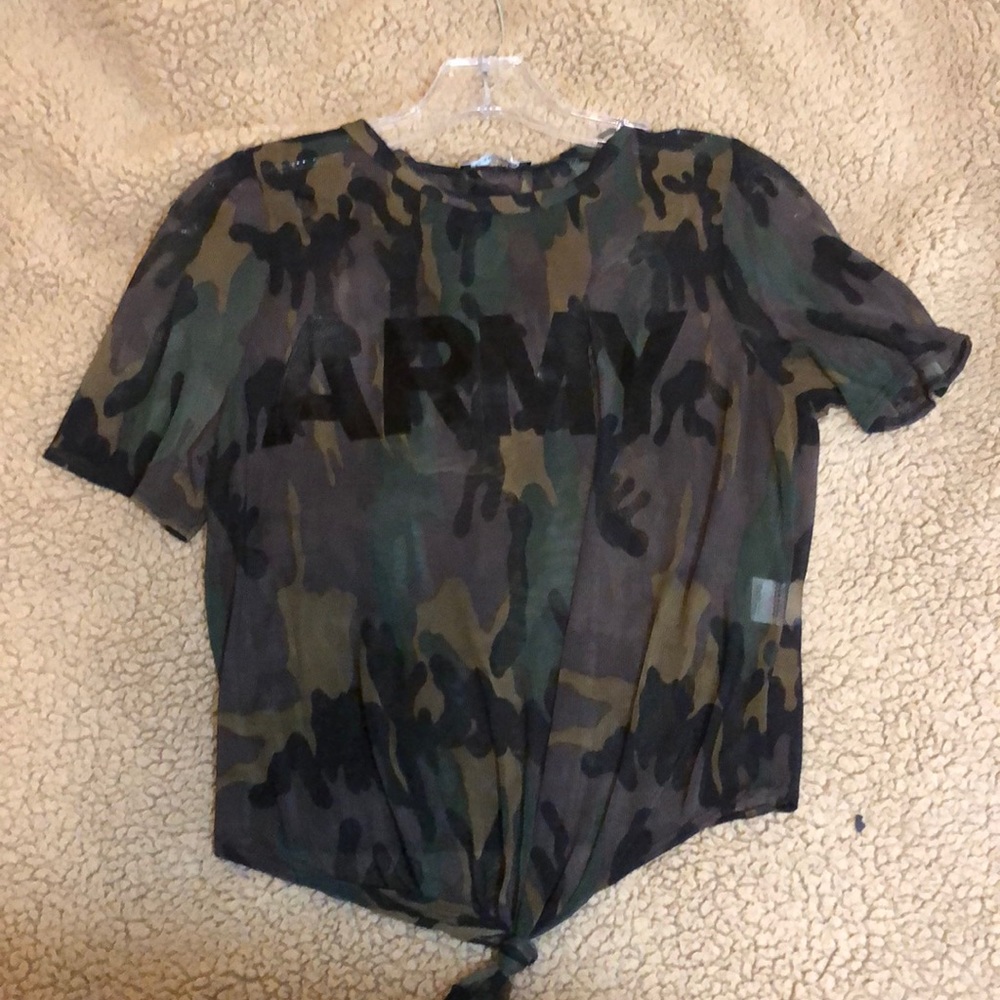 Camouflage “ARMY” Sheer Top. Never Worn.